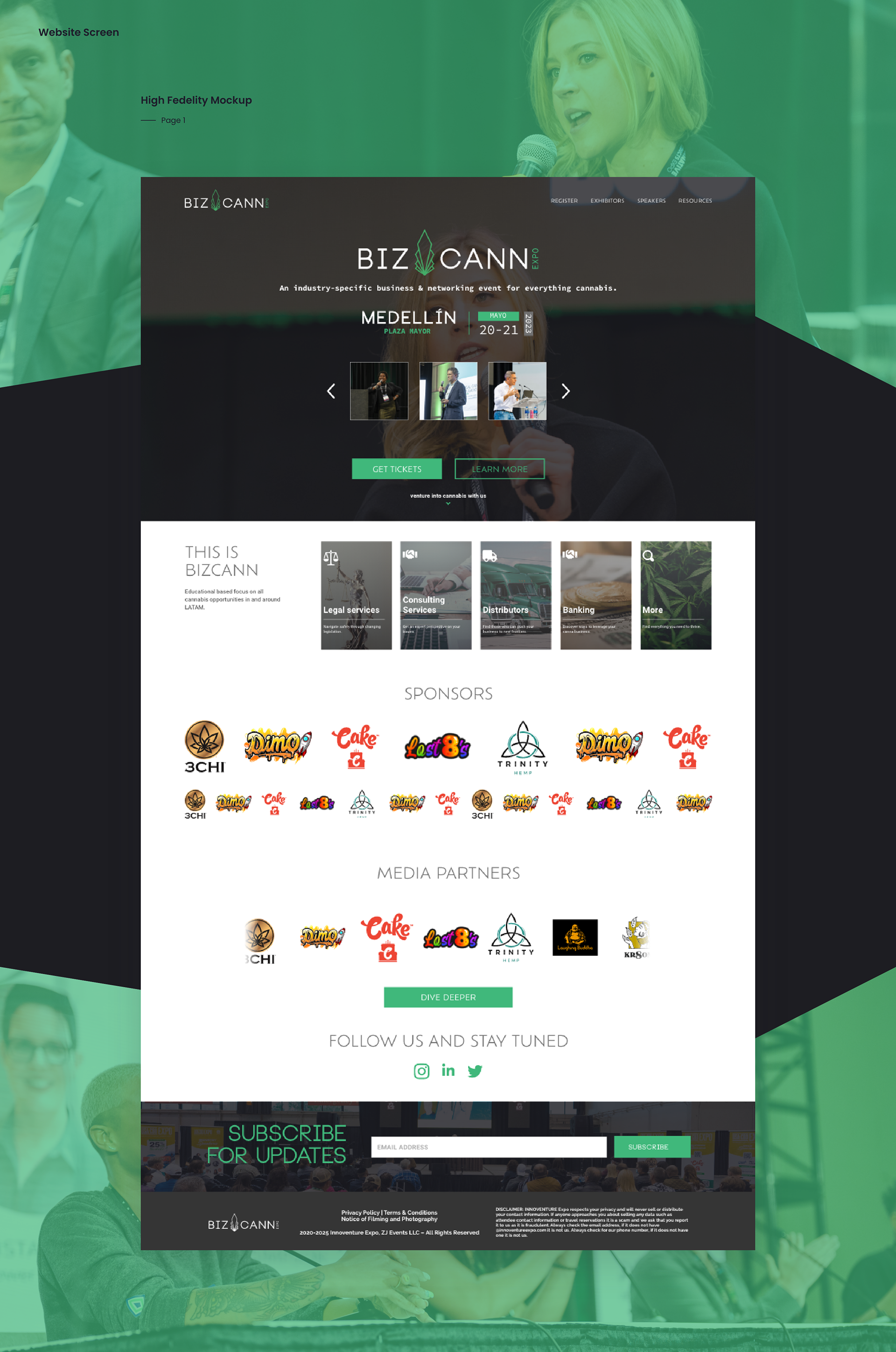 Mockup de alta fidelidad del sitio de Bizcann Expo