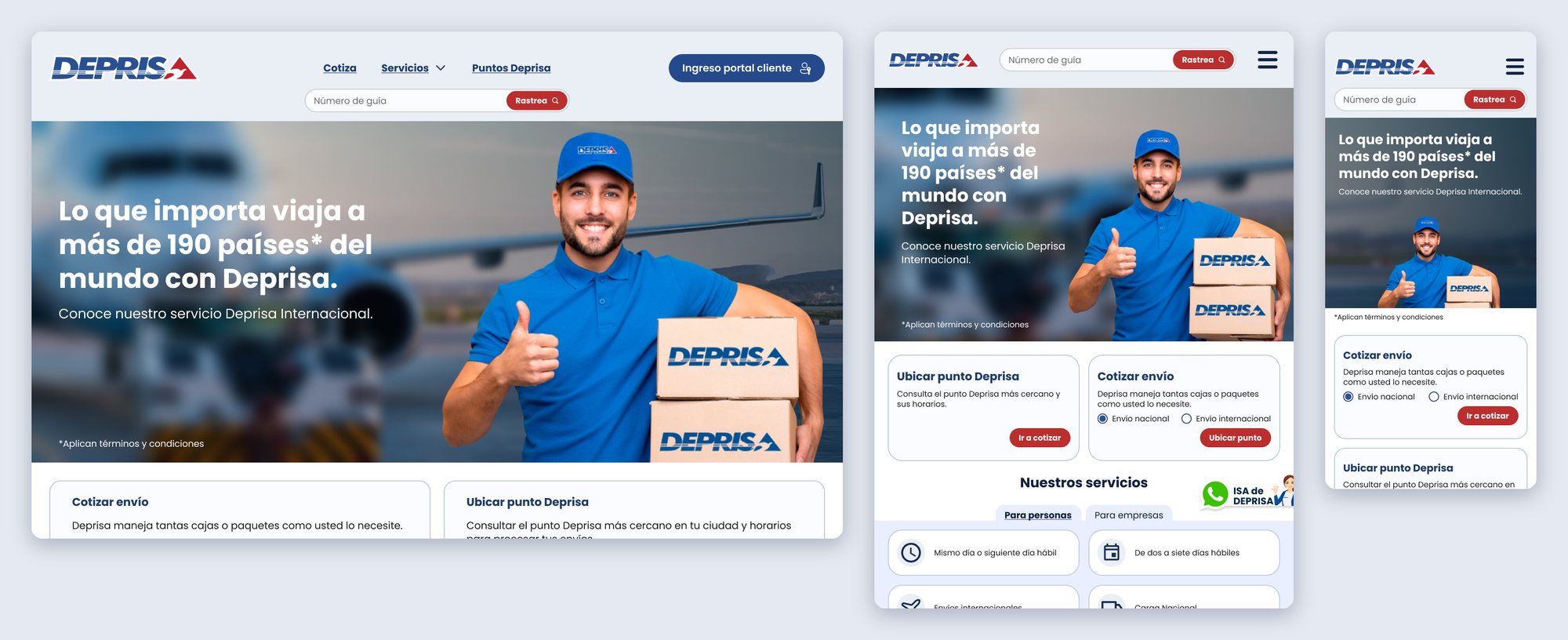 Home de Deprisa en desktop, tablet y mobile