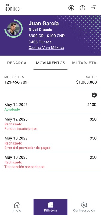 Billetera, movimientos