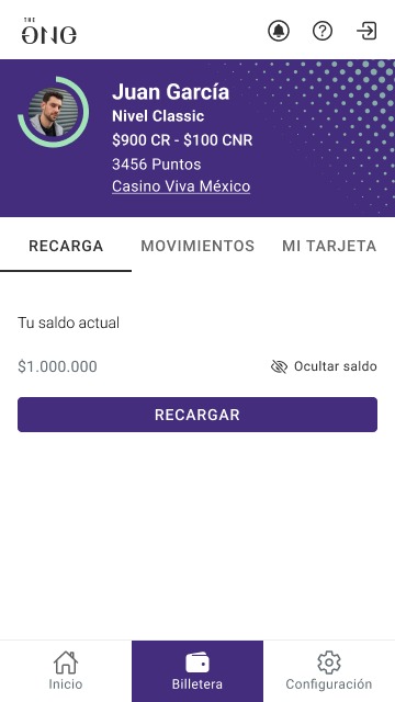 Billetera, recargar tarjeta