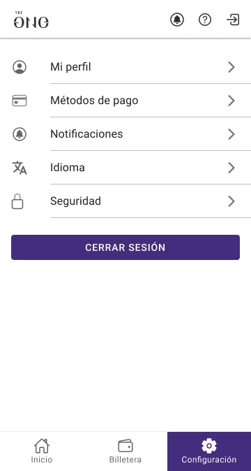 Configuración, menú principal