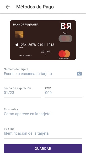 Configuración, agregar tarjeta