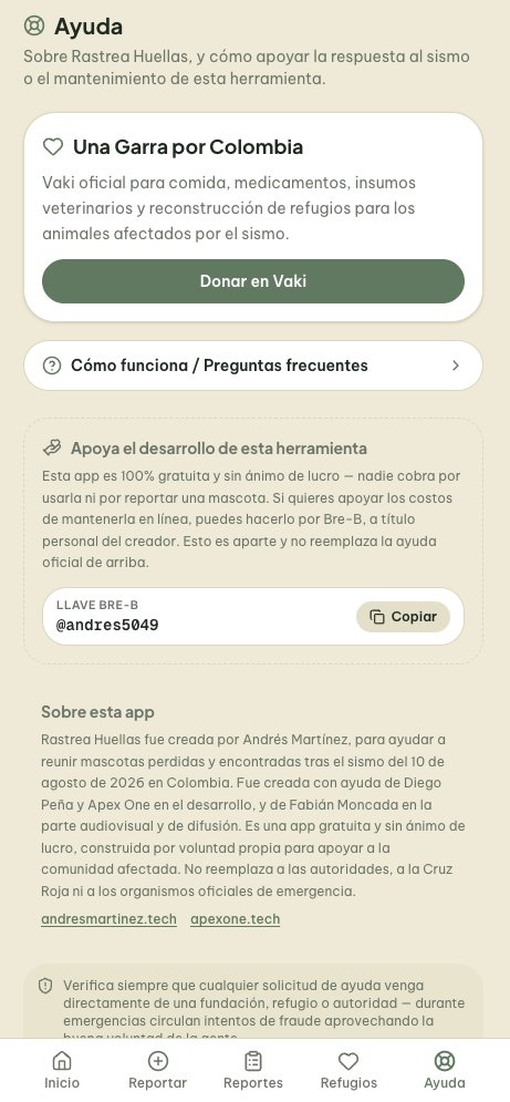 Pantalla de ayuda con opción de donar