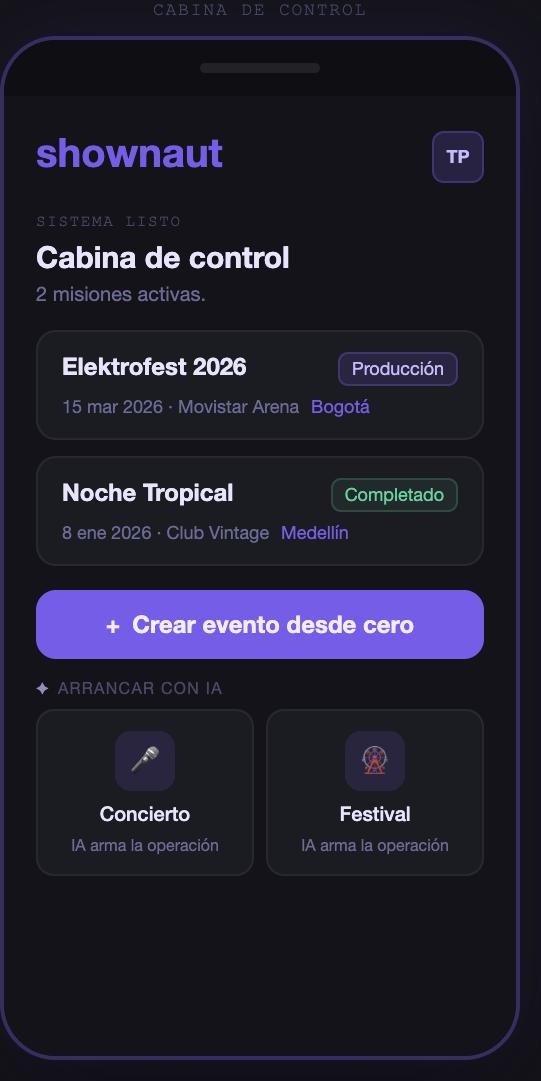 Cabina de control, dashboard de mis eventos con acceso a crear uno nuevo