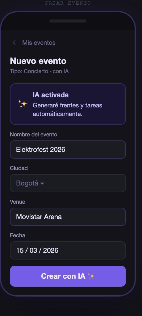 Formulario para crear un evento nuevo con IA activada